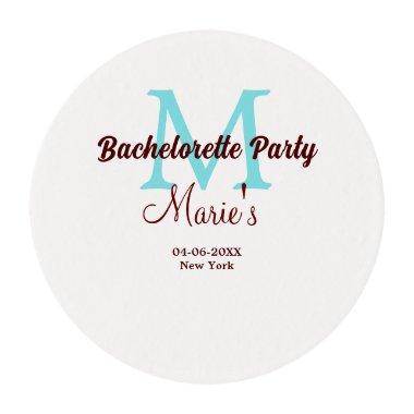 bachelorette party monogram add name date place si edible frosting rounds