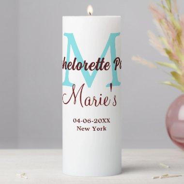 bachelorette party monogram add name date place si pillar candle