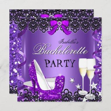 Bachelorette Party Purple High Heel Champagne Invitations