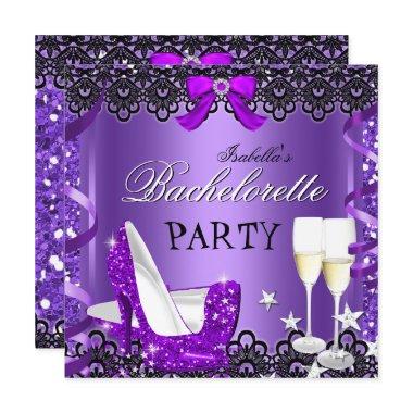 Bachelorette Party Purple High Heel Champagne Invitations