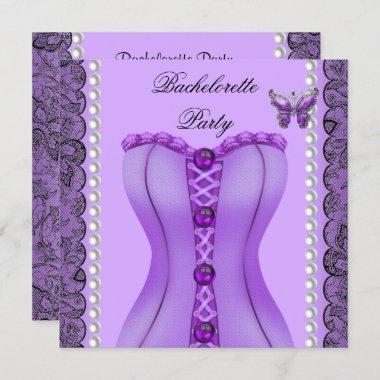 Bachelorette Party Purple Lilac Corset Butterfly Invitations