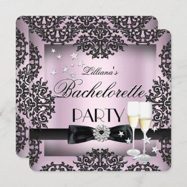 Bachelorette Party Sliver Pink Black Champagne Invitations