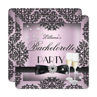 Bachelorette Party Sliver Pink Black Champagne Invitations