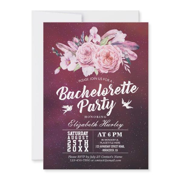 Bachelorette Party Watercolor Boho Floral Feather