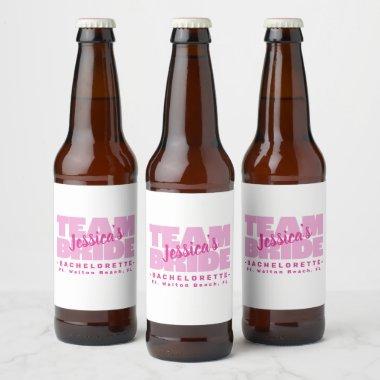 Bachelorette Team Bride Wedding Cool Retro Pink Beer Bottle Label