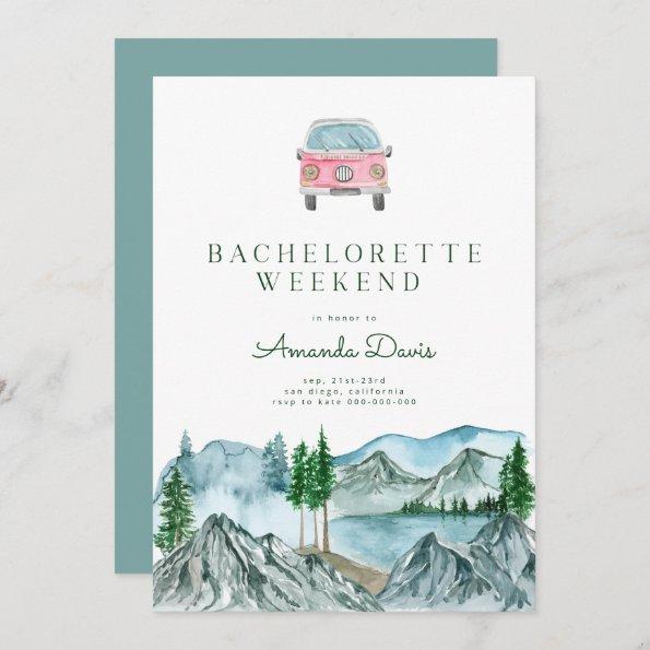 Bachelorette Weekend in Woods Cabin Lake Camping Invitations