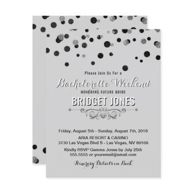 Bachelorette Weekend Itinerary Black Silver Gray Invitations