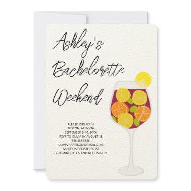 Bachelorette Weekend Sangria Cocktail Glass Invitations