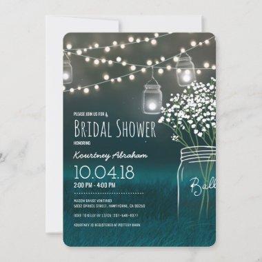 Backyard Mason Jar Baby Breath Bridal Shower Invitations