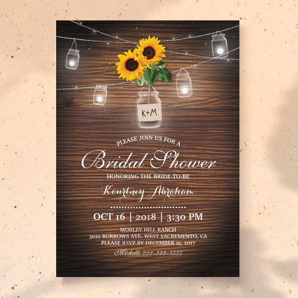 Backyard Rustic Sunflower Jar Lights Bridal Shower Invitations