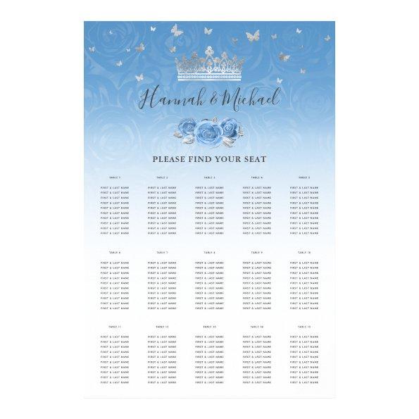 Bahama Blue and Silver Crown Floral Seating Charts