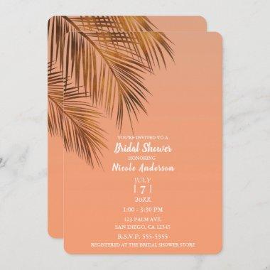 Bahama Breeze Bronze Palm Coral Bridal Shower Invitations