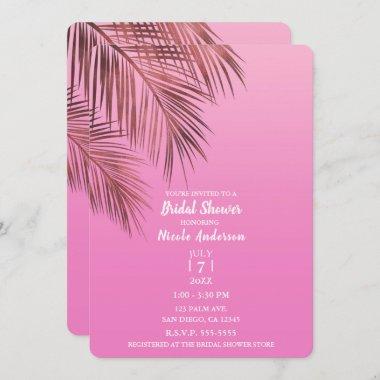 Bahama Breeze Bronze Palm Pink Bridal Shower Invitations