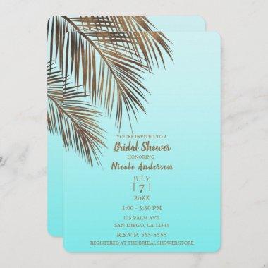 Bahama Breeze Copper Palm Aqua Blue Bridal Shower Invitations