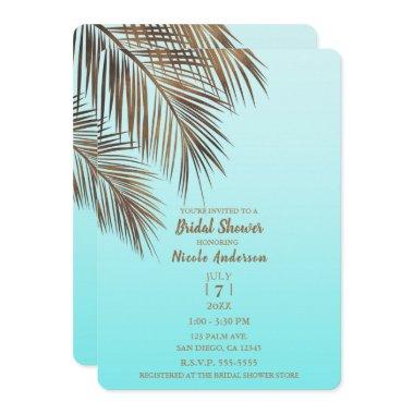 Bahama Breeze Copper Palm Aqua Blue Bridal Shower Invitations