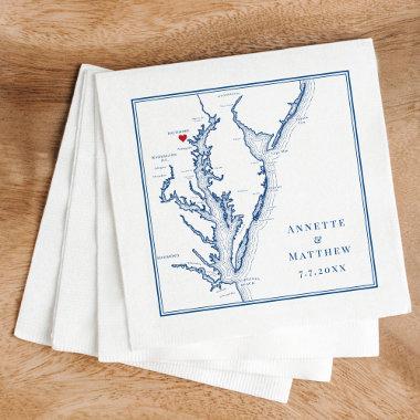 Baltimore MD Chesapeake Bay Map Elegant Wedding Napkins