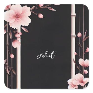 Bamboo Pink Sakura Cherry Blossom  Square Sticker