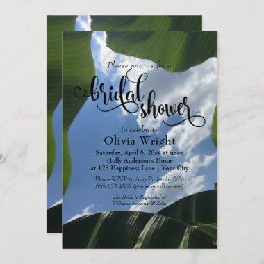 Banana Leaf Framed Sky Tropical Bridal Shower Invitations