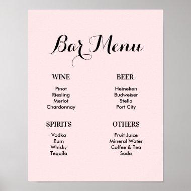 Bar Menu Blush Pink Wedding Drinks Poster