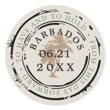 Barbados Passport Stamp with Palm Trees Classic Round Sticker