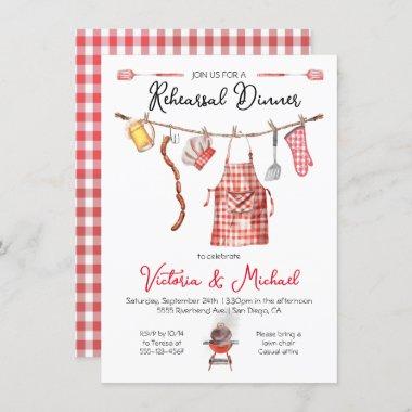 Barbecue BBQ Rehearsal Dinner red Gingham Invitations