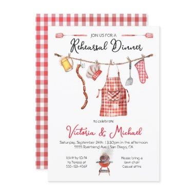 Barbecue BBQ Rehearsal Dinner red Gingham Invitations