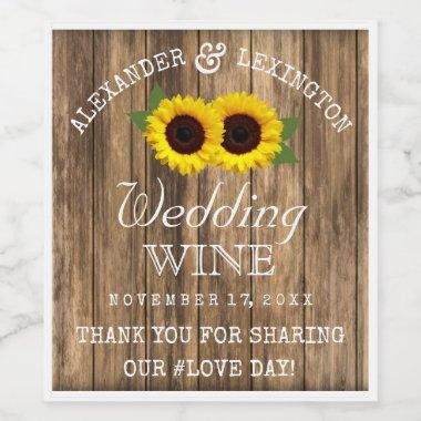 Barn Wood and Sunflowers Rustic Country Wedding Wine Label