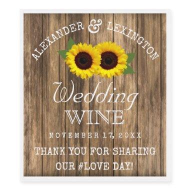 Barn Wood and Sunflowers Rustic Country Wedding Wine Label