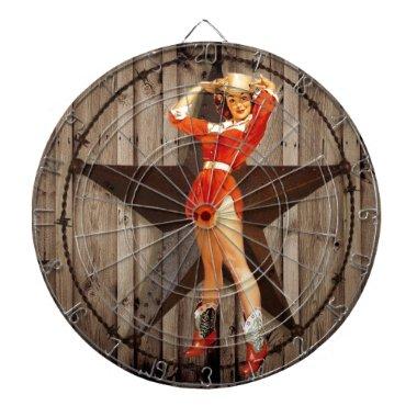 Barn wood Lone Star western country Cowgirl Dartboard With Darts