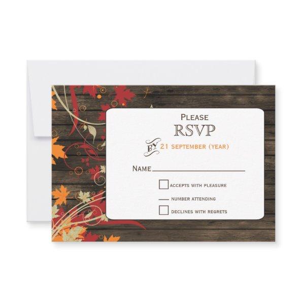 Barn Wood Rustic Fall Leaves Wedding rsvp