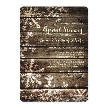 Barn Wood Snowflakes Rustic Winter Bridal Shower Invitations