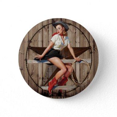 Barn Wood Texas Star western country Cowgirl Pinback Button