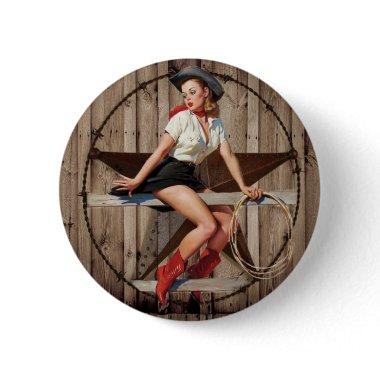 Barn Wood Texas Star western country Cowgirl Pinback Button