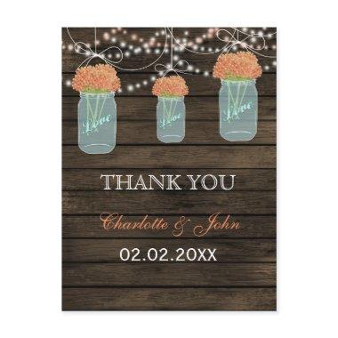 Barnwood coral flowers mason jars Thank You notes