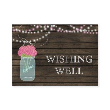 Barnwood mason jars,pink flowers wishing well enclosure Invitations