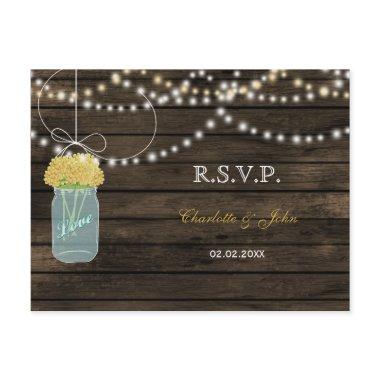 Barnwood mason jars yellow wedding RSVP Invitation Post