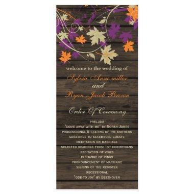 Barnwood plum fall wedding programs tea length