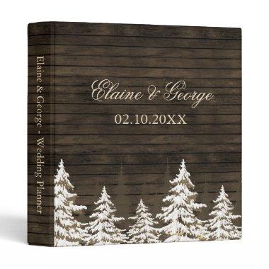 Barnwood Rustic Pine trees winter wedding Planner 3 Ring Binder