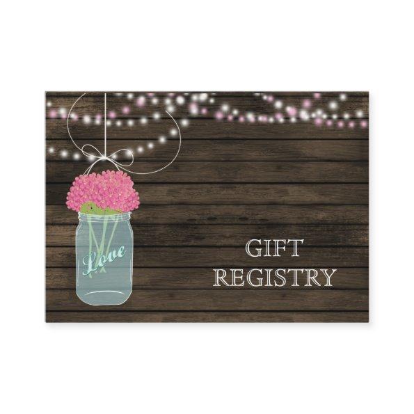 Barnwood Rustic pink mason jars gift registry Enclosure Invitations