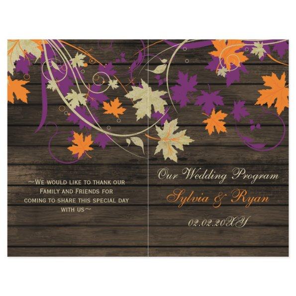 Barnwood Rustic plum fall wedding programs folded