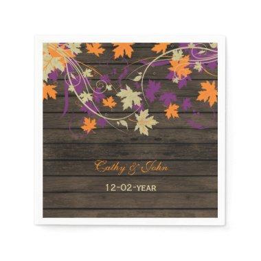 Barnwood Rustic plum personalized wedding napkin