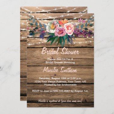 Barnwood Watercolor Fall Wildflowers Bridal Shower Invitations
