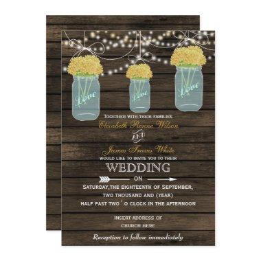 Barnwood, yellow mason jar wedding invitations