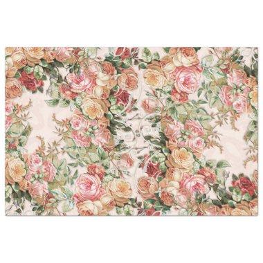 Baroque Elegant Rose Floral Blush Gold Decoupage Tissue Paper