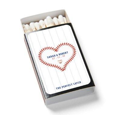 Baseball Softball Sport Heart Pinstripe Wedding Matchboxes