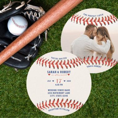 Baseball Sport The Perfect Catch Photo Wedding Invitations