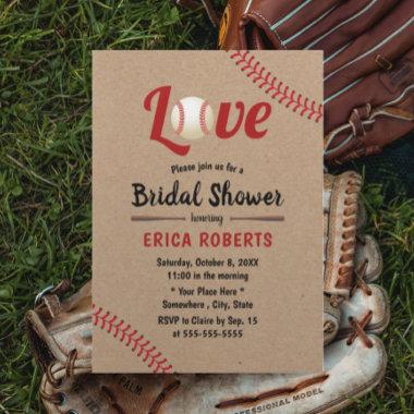 Baseball Sports Wedding Rustic Kraft Bridal Shower Invitations
