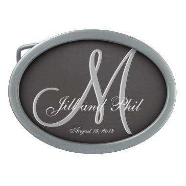 Basic Black Fabulous Wedding Monogram Great Value Oval Belt Buckle