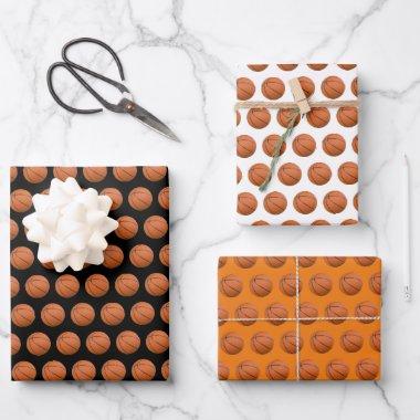 Basketball Sport Pattern Black White & Orange Wrapping Paper Sheets