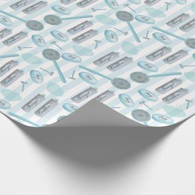 Bathroom Shower Spa Aqua Blue on Stripes Wrapping Paper